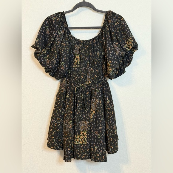 THE POST Anthro Fall Floral Bubble Sleeve Flared Mini Dress- Size Small - Picture 10 of 12